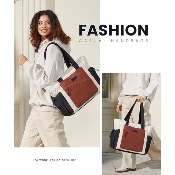 LOVEVOOK Tote Bag for Women, Puffer Bag and Work Bags with Zipper for Travel, Daily, School, Quilted Nurse Shoulder, 2pcs