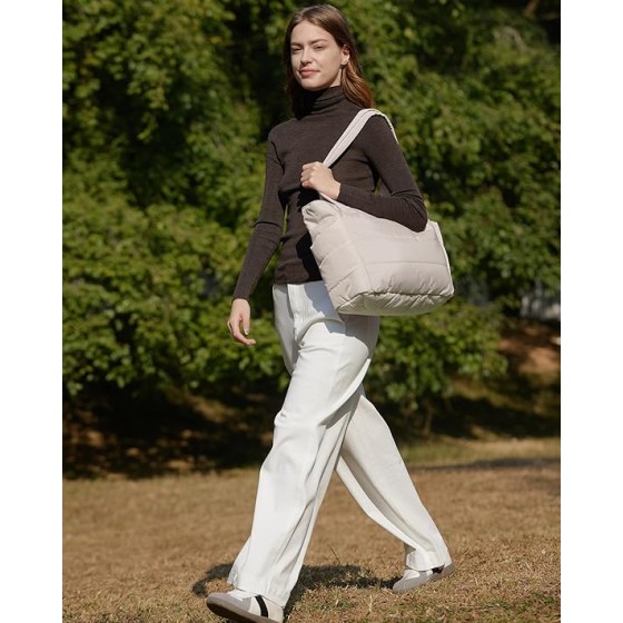 BAGSMART Tote Bag for Women, Lightweight Puffy Tote Bag with Compartments Quilted Shoulder Bag Handbag for Travel, Work, Gym